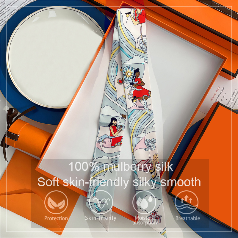 Silk Neck Scarf - Szalik damski 100% jedwabiu morwowego do