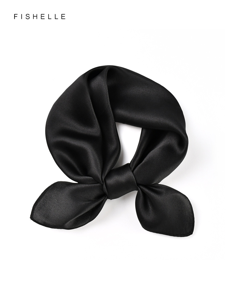 Scarf Silk Square - Jednolity kolor czarny czysty jedwabny szalik